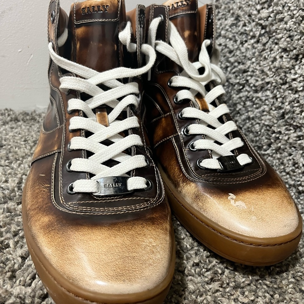 Bally Eroy Distressed Brown Leather Sneakers - Picture 2 of 5